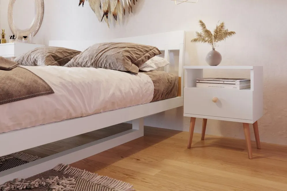 Stolik nocny LEBEL biały w stylu skandynawskim I sklep meblowy MIRAT. styl SKANDYNAWSKI