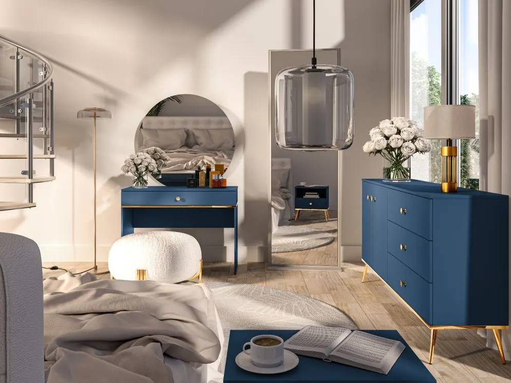 Toaletka BLU granatowa na kosmetyki do sypialni I sklep meblowy MIRAT. styl GLAMOUR kolekcja BLU
