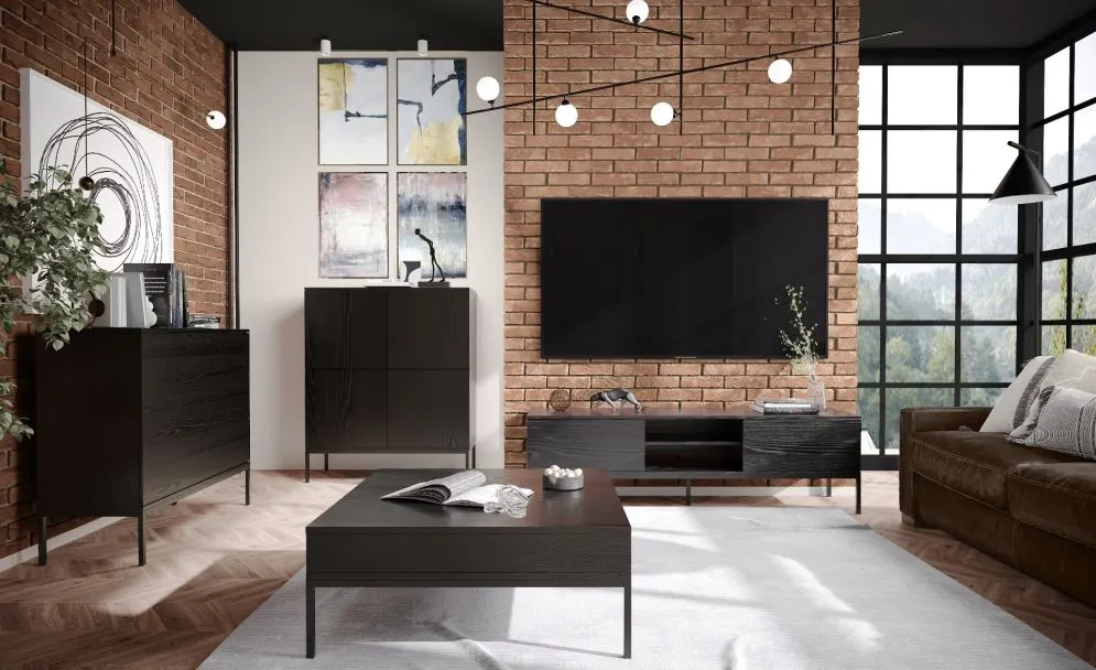 Komoda KRON 3S 100cm czarny dąb w stylu loftowym I sklep meblowy MIRAT. styl LOFT kolekcja KRON