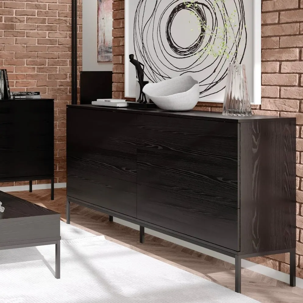 Komoda KRON 6S 150cm czarny dąb do sypialni I sklep meblowy MIRAT. styl LOFT kolekcja KRON