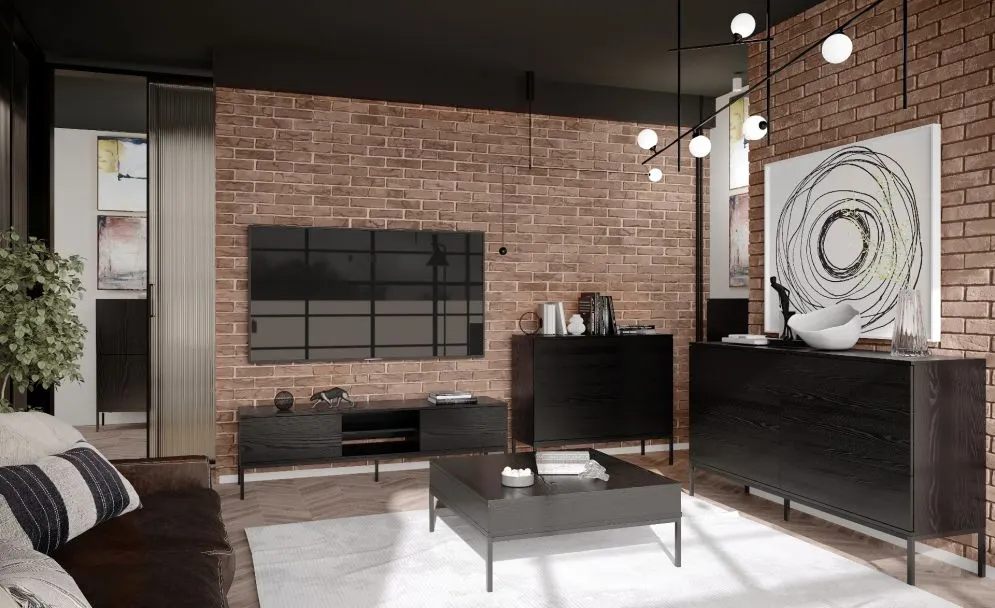 Komoda KRON 3S 100cm czarny dąb w stylu loftowym I sklep meblowy MIRAT. styl LOFT kolekcja KRON