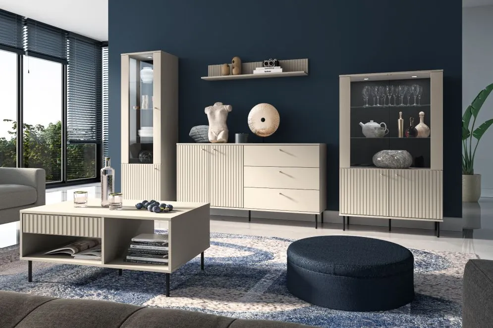 Ława ELLEN 100x60 kaszmir z półką do salonu I sklep meblowy MIRAT. styl GLAMOUR, RYFLOWANY kolekcja ELLEN