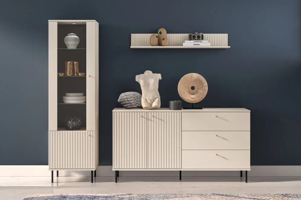 Półka ELLEN kaszmir wisząca polskiej produkcji I sklep meblowy MIRAT. styl GLAMOUR, RYFLOWANY kolekcja ELLEN