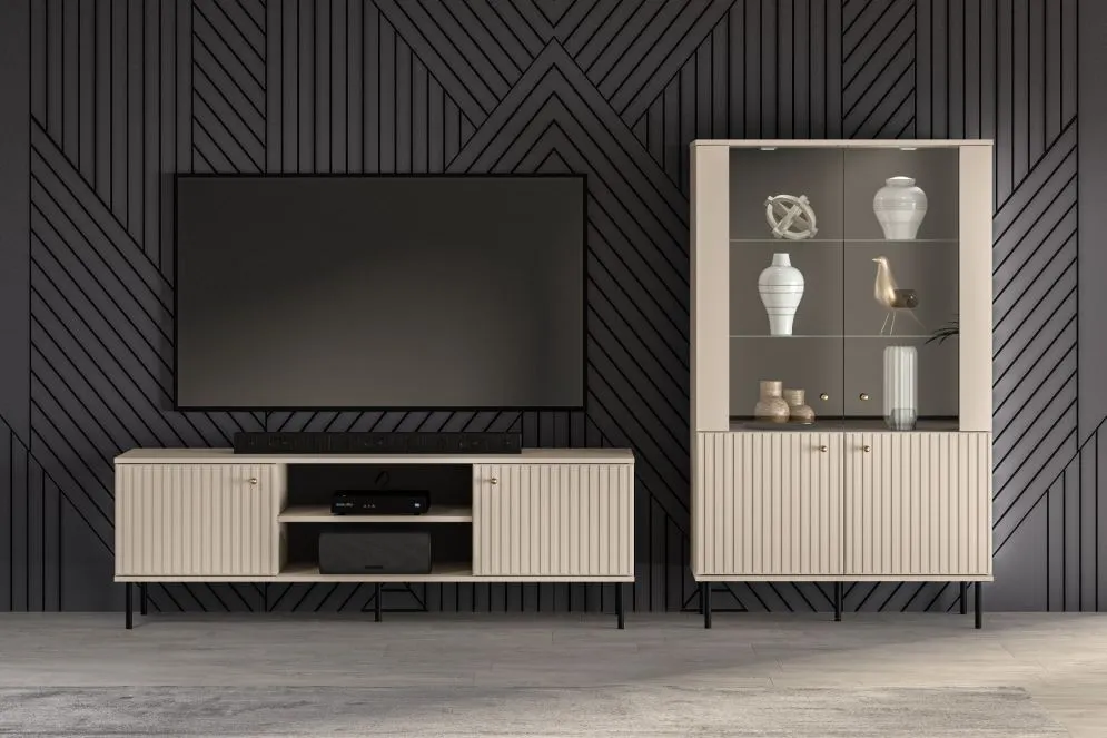 Szafka RTV ELLEN 160 kaszmir w stylu glamour I sklep meblowy MIRAT. styl GLAMOUR, RYFLOWANY kolekcja ELLEN