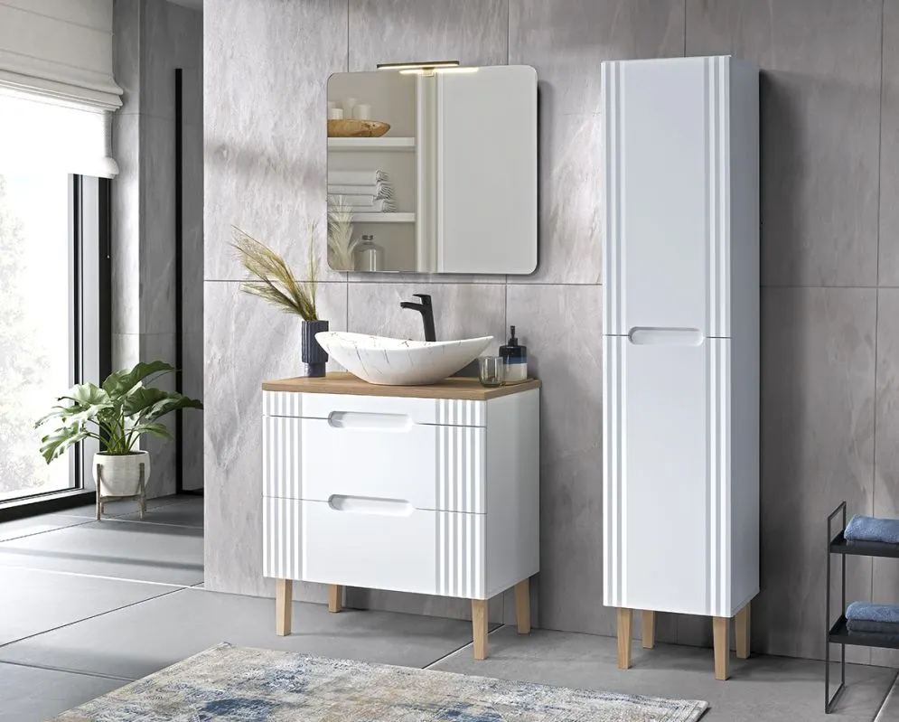 Szafka pod umywalkę FIJI WHITE 82 80cm biała ryflowane fronty I sklep meblowy MIRAT. styl RYFLOWANY, SKANDYNAWSKI