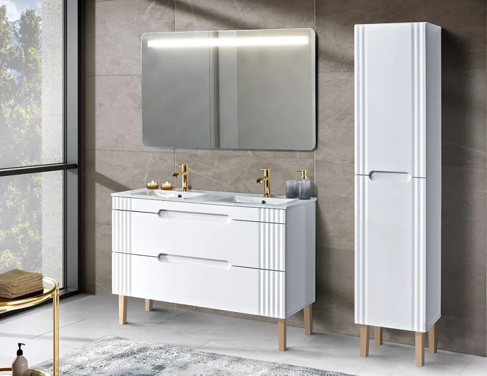 Szafka pod umywalkę FIJI WHITE 82 120cm biała wisząca I sklep meblowy MIRAT. styl RYFLOWANY, SKANDYNAWSKI kolekcja FIJI