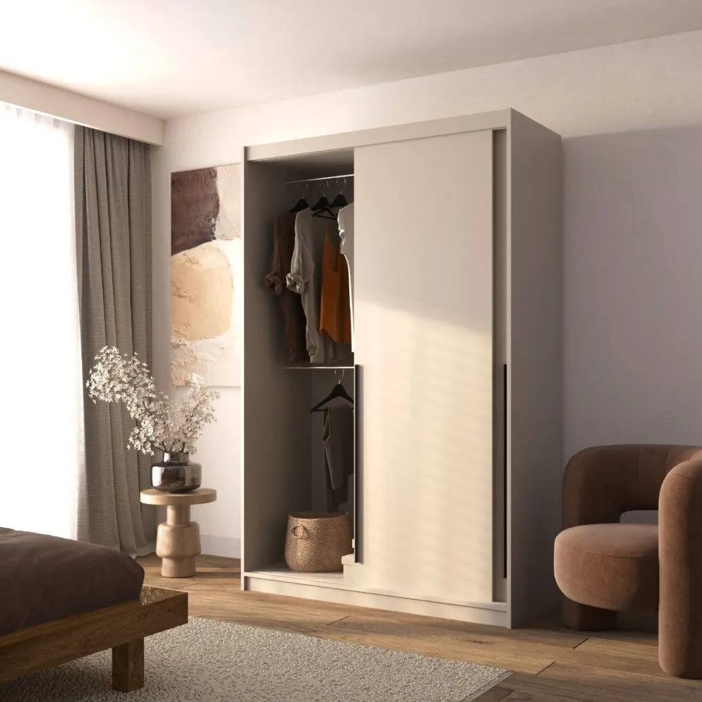 Szafa przesuwna SELLY BOX 140cm kaszmirowa z szufladami, półkami i drążkami I sklep meblowy MIRAT.