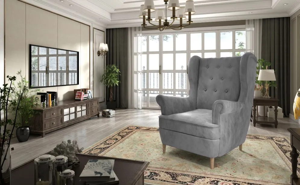 Fotel uszak AROS VELVET szary w stylu glamour | MIRAT. w stylu GLAMOUR kolekcja
