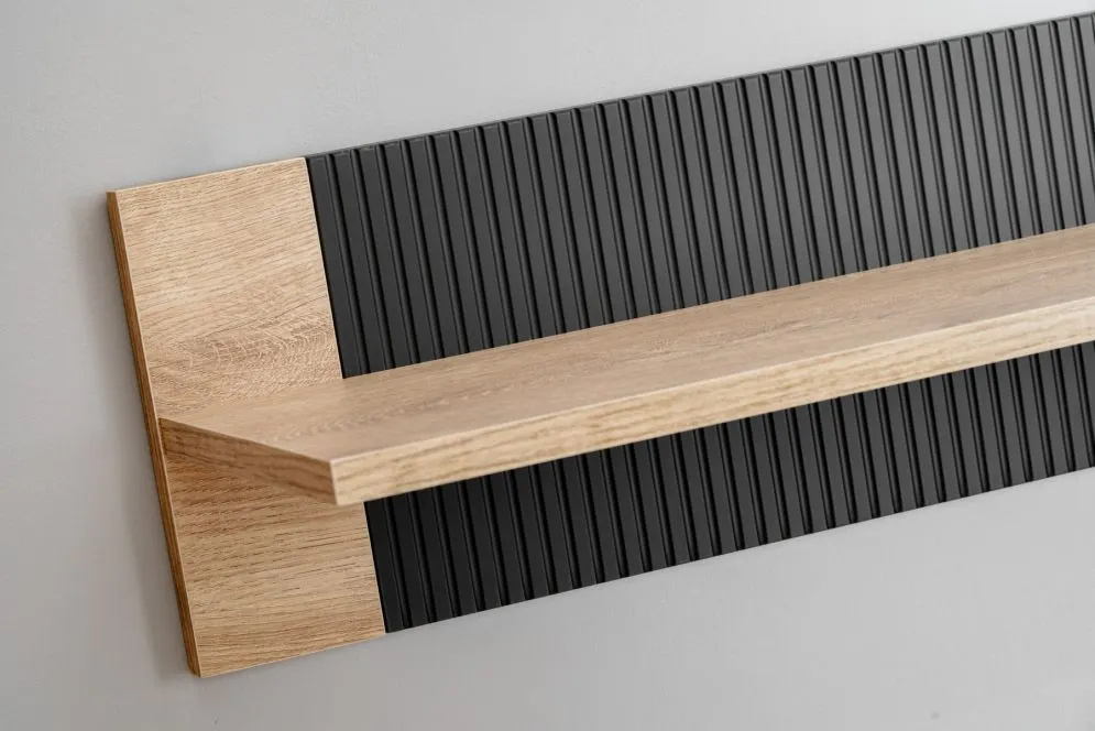 Półka wisząca ARON 160cm dąb ribbeck/czarny mat ryflowana I sklep meblowy MIRAT. styl RYFLOWANY kolekcja ARON