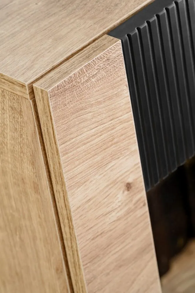 Witryna niska ARON LED 90cm dąb ribbeck/czarny mat przeszklona I sklep meblowy MIRAT.  kolekcja ARON