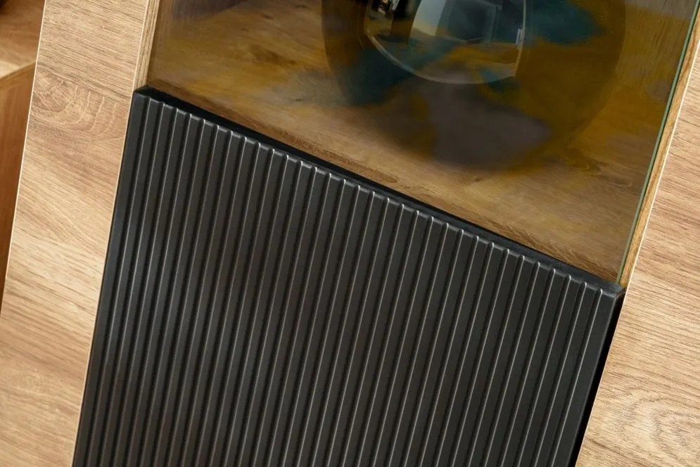 Meblościanka ARON LED dąb ribbeck/czarny mat nowoczesna I sklep meblowy MIRAT. styl RYFLOWANY kolekcja ARON