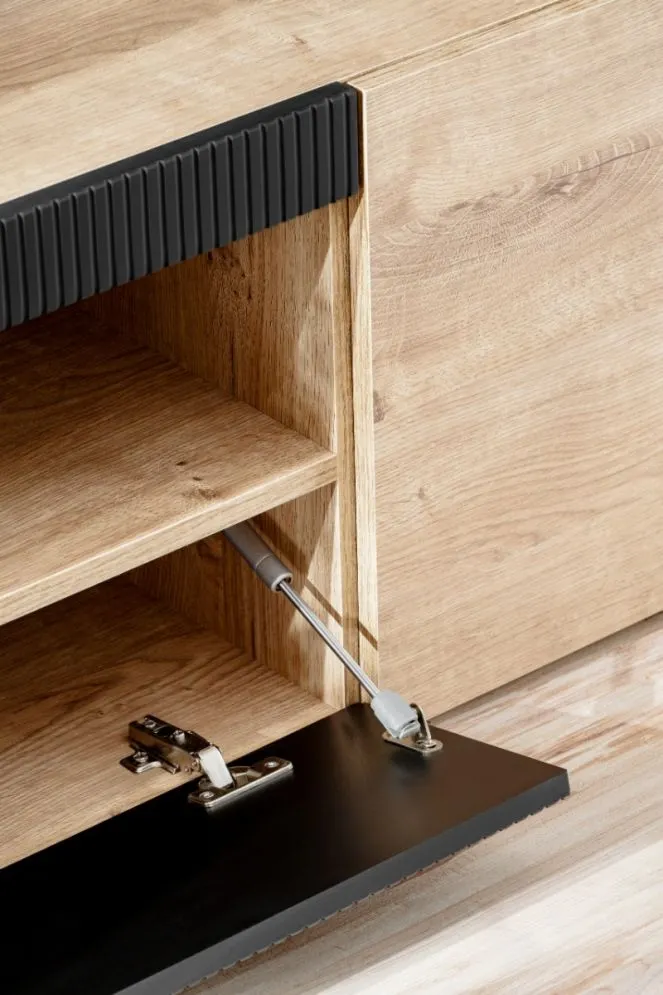 Meblościanka ARON LED dąb ribbeck/czarny mat nowoczesna I sklep meblowy MIRAT. styl RYFLOWANY kolekcja ARON