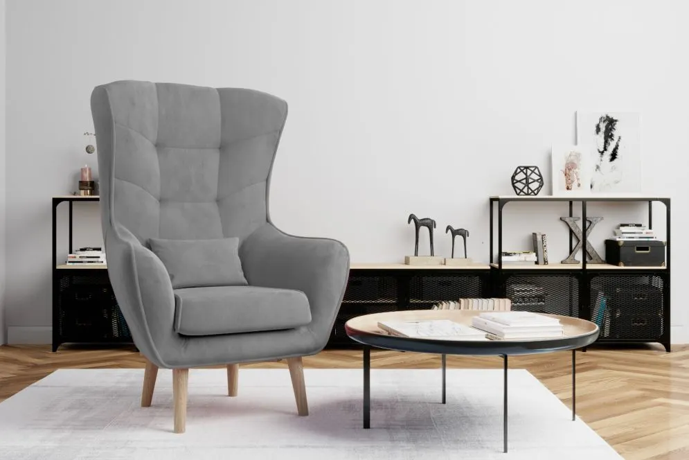 Fotel do salonu ARTI VELVET szary pikowany | MIRAT. w stylu GLAMOUR kolekcja