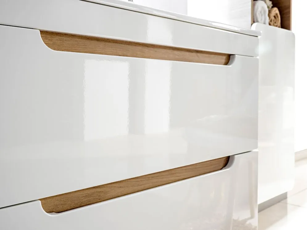 Szafka pod umywalkę ARUBA 80 cm biała połysk/dąb wisząca | MIRAT. w stylu  kolekcja ARUBA