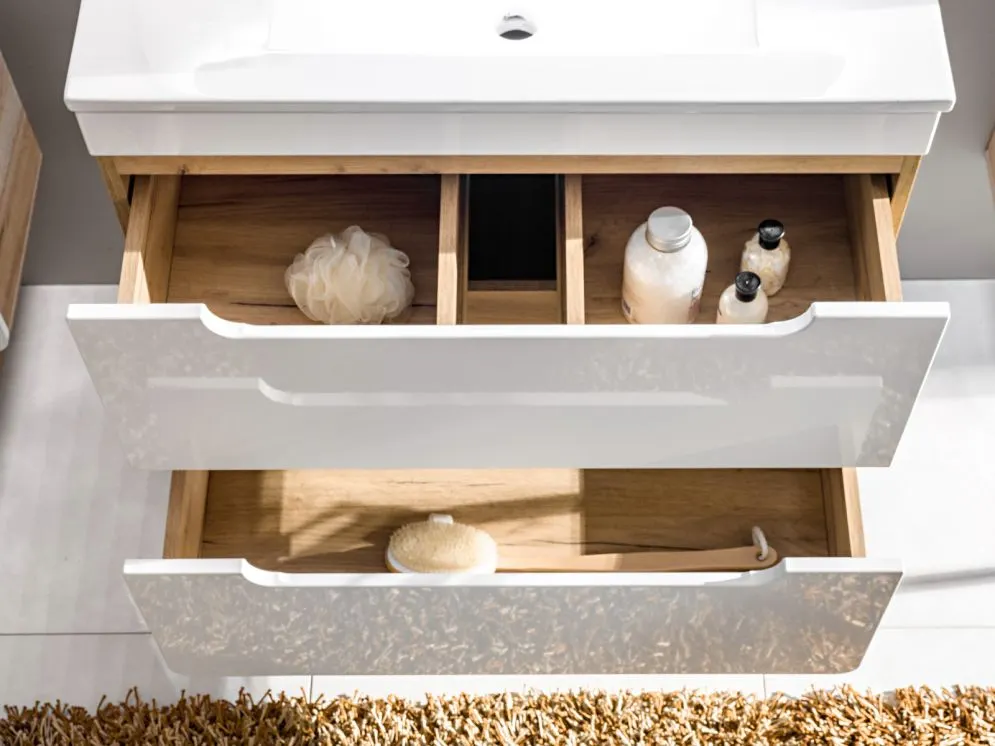 Szafka pod umywalkę ARUBA 60 cm biała/dąb wisząca | MIRAT. w stylu kolekcja ARUBA