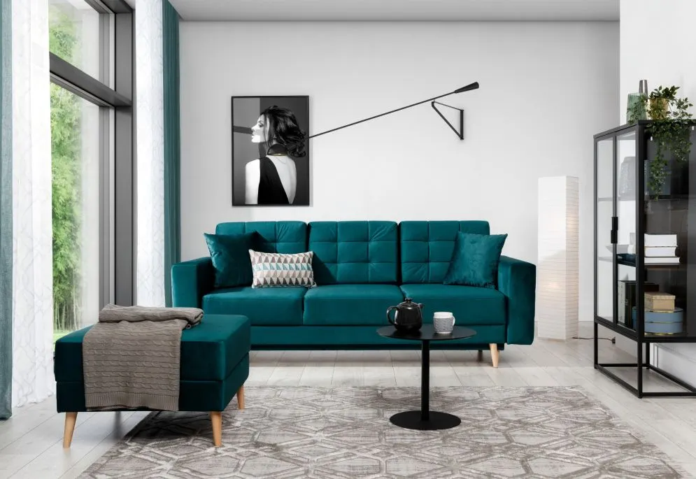 Sofa rozkładana z funkcją spania ASGARD VELVET zielona w stylu skandynawskim | MIRAT. styl GLAMOUR, SKANDYNAWSKI