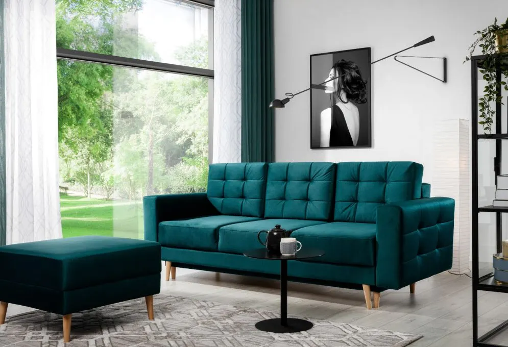 Sofa rozkładana z funkcją spania ASGARD VELVET zielona w stylu skandynawskim | MIRAT. styl GLAMOUR, SKANDYNAWSKI