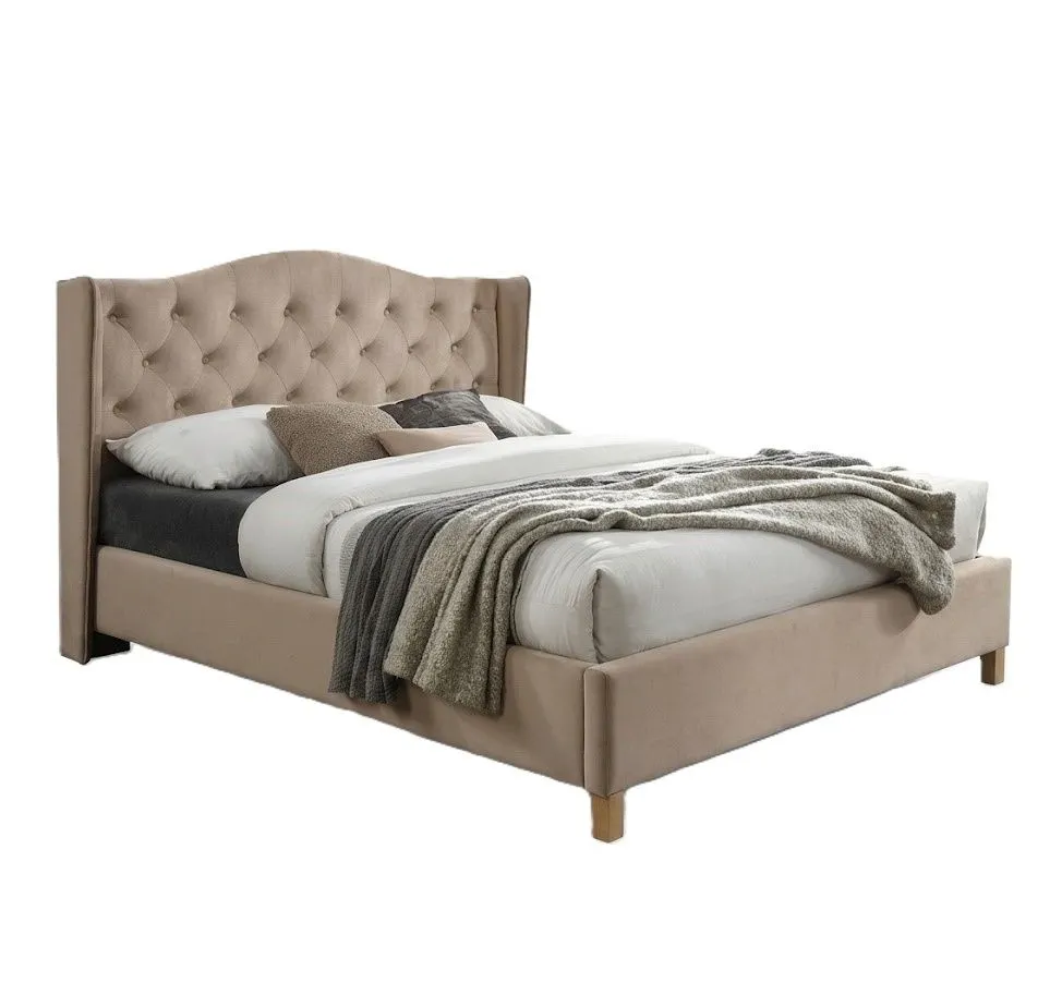 Łóżko tapicerowane ASPEN VELVET 160x200 beżowe dwuosobowe pikowane | MIRAT. styl GLAMOUR