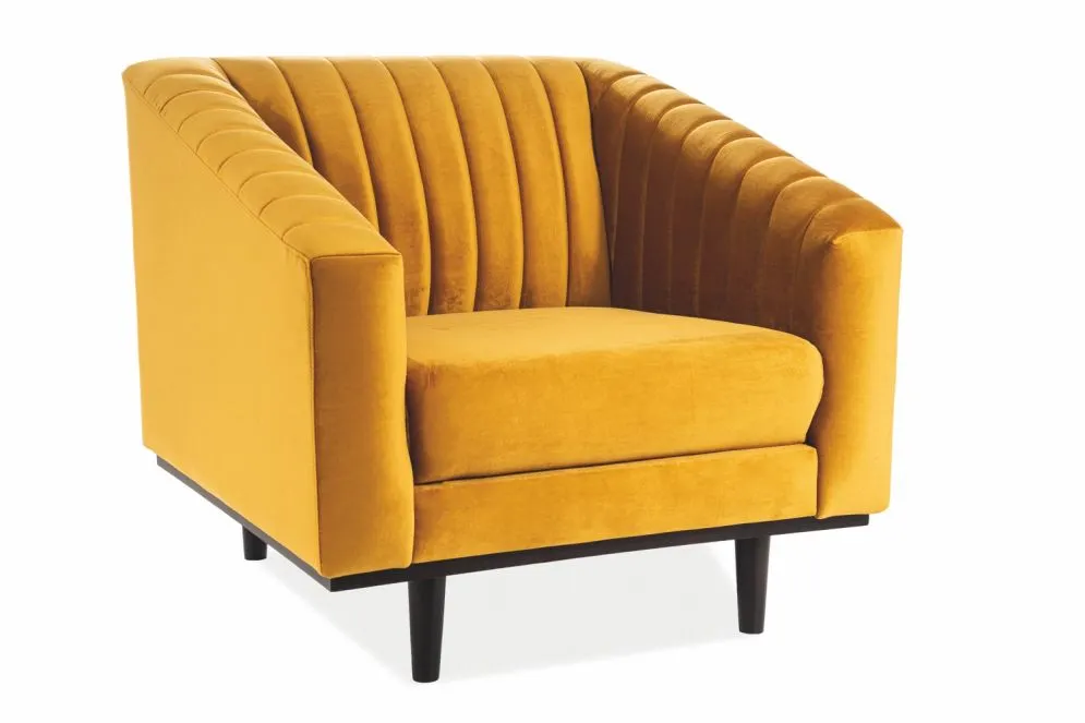 Fotel ASPREY VELVET 1 curry tapicerowany aksamitem z przeszyciami | MIRAT. w stylu GLAMOUR kolekcja ASPREY