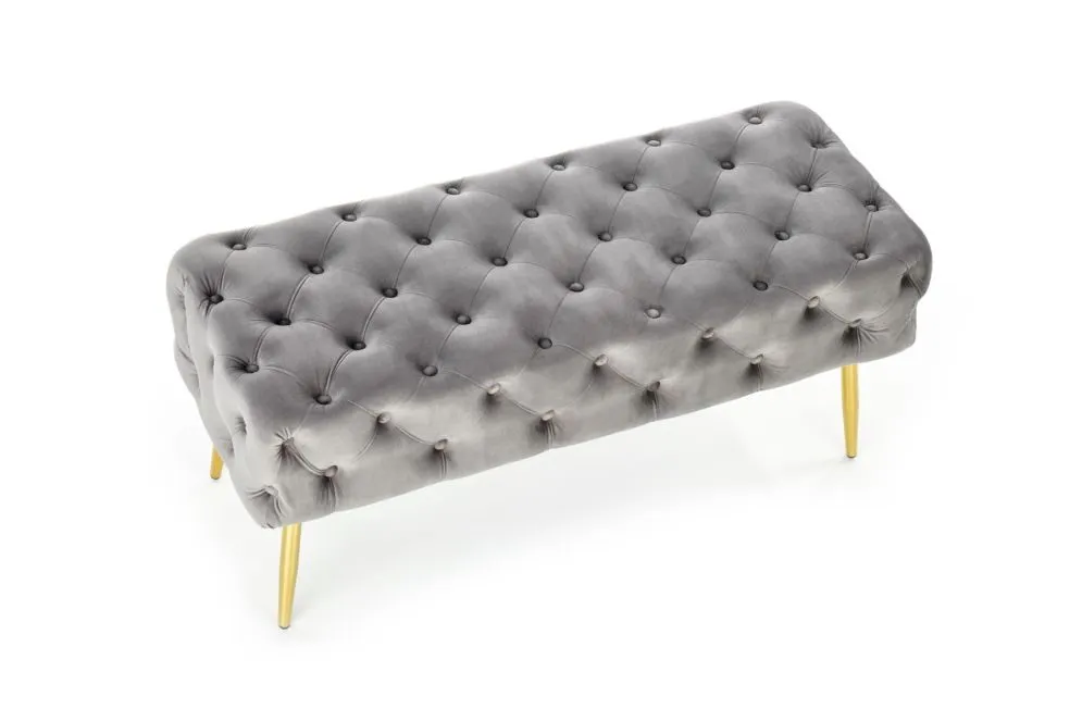 Ławka ATHENA VELVET szara na złotych nogach | MIRAT. styl GLAMOUR