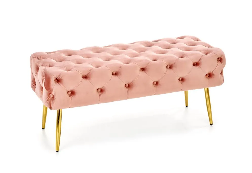 Ławka ATHENA VELVET różowa na złotych nogach | MIRAT. styl GLAMOUR