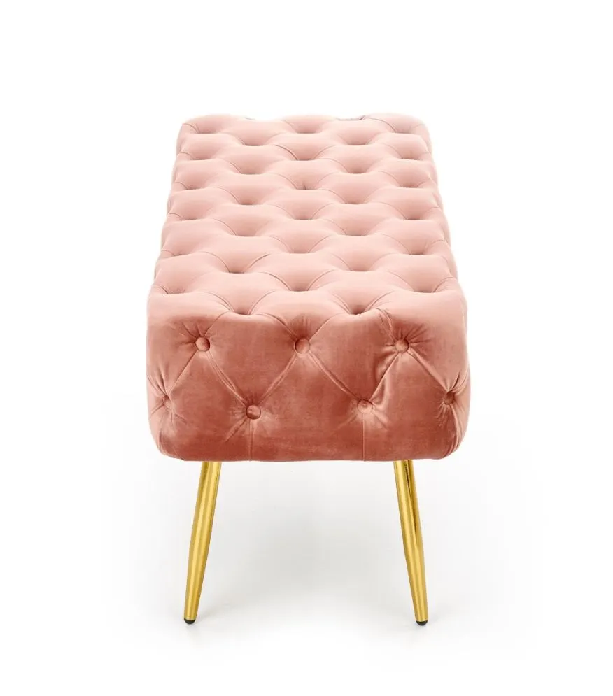 Ławka ATHENA VELVET różowa na złotych nogach | MIRAT. styl GLAMOUR