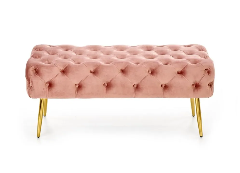 Ławka ATHENA VELVET różowa na złotych nogach | MIRAT. styl GLAMOUR