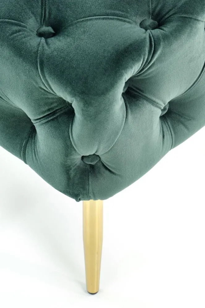 Ławka ATHENA VELVET ciemno zielona na złotej podstawie | MIRAT. styl GLAMOUR