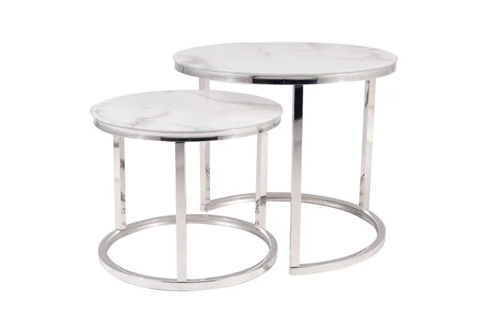 Zestaw 2 ław ATLANTA B II biały marmur/chrom I sklep meblowy MIRAT. styl GLAMOUR