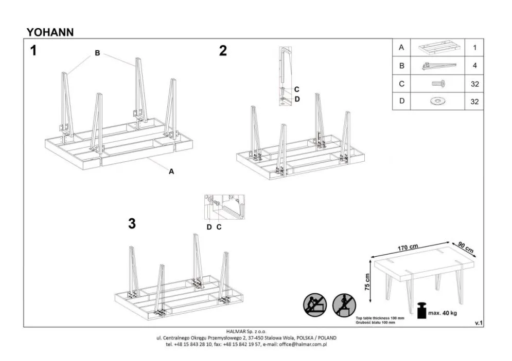 Stół YOHANN dąb san remo czarny w stylu industrialnym | MIRAT.
