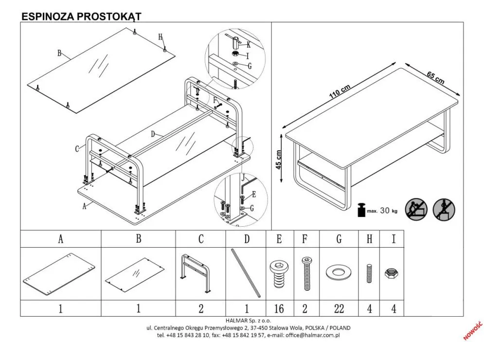 Ława ARTIGA 105x55 dąb złoty ze szklaną półką | MIRAT. w stylu LOFT kolekcja