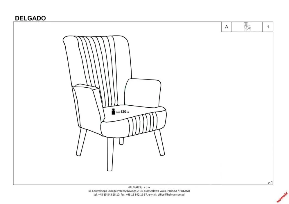 Fotel do salonu DELGADO VELVET szary z przeszyciami | MIRAT. styl LOFT