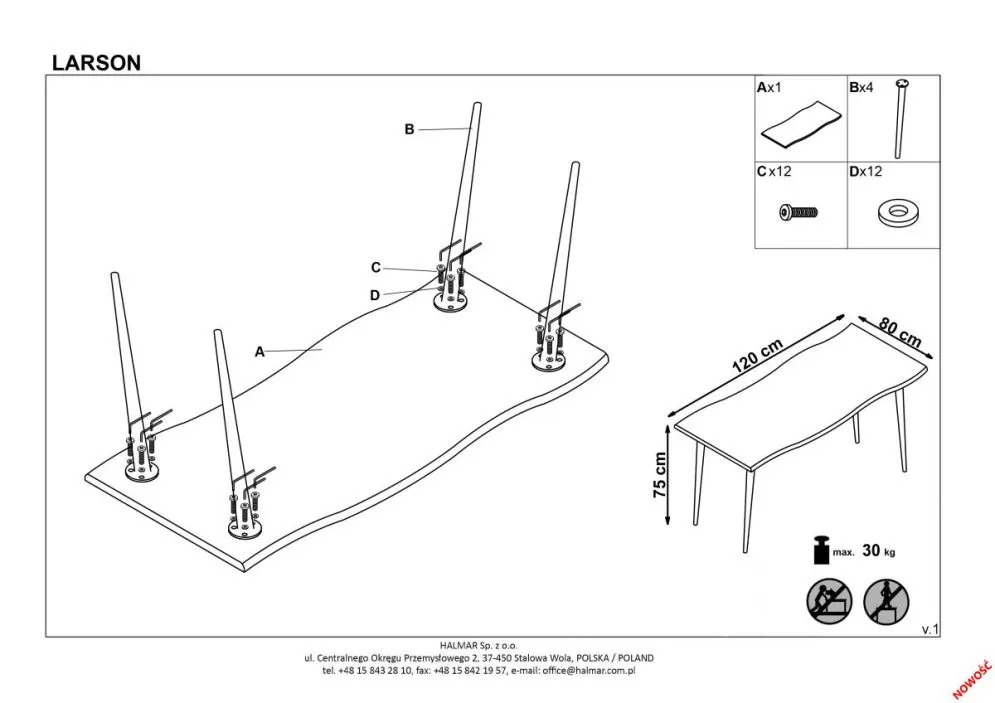 Stół LARSON 120x80 dąb naturalny na metalowych nogach | MIRAT. styl LOFT