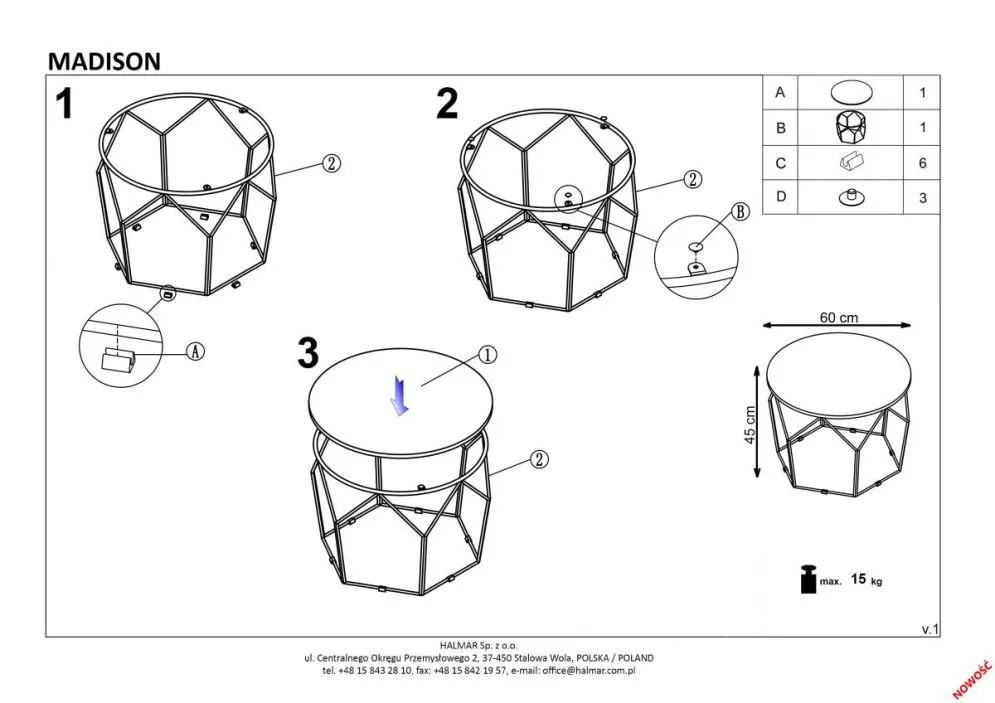 Ława MADISON 60x60 biały marmur/złota geometryczna w stylu glamour | MIRAT. w stylu GLAMOUR kolekcja