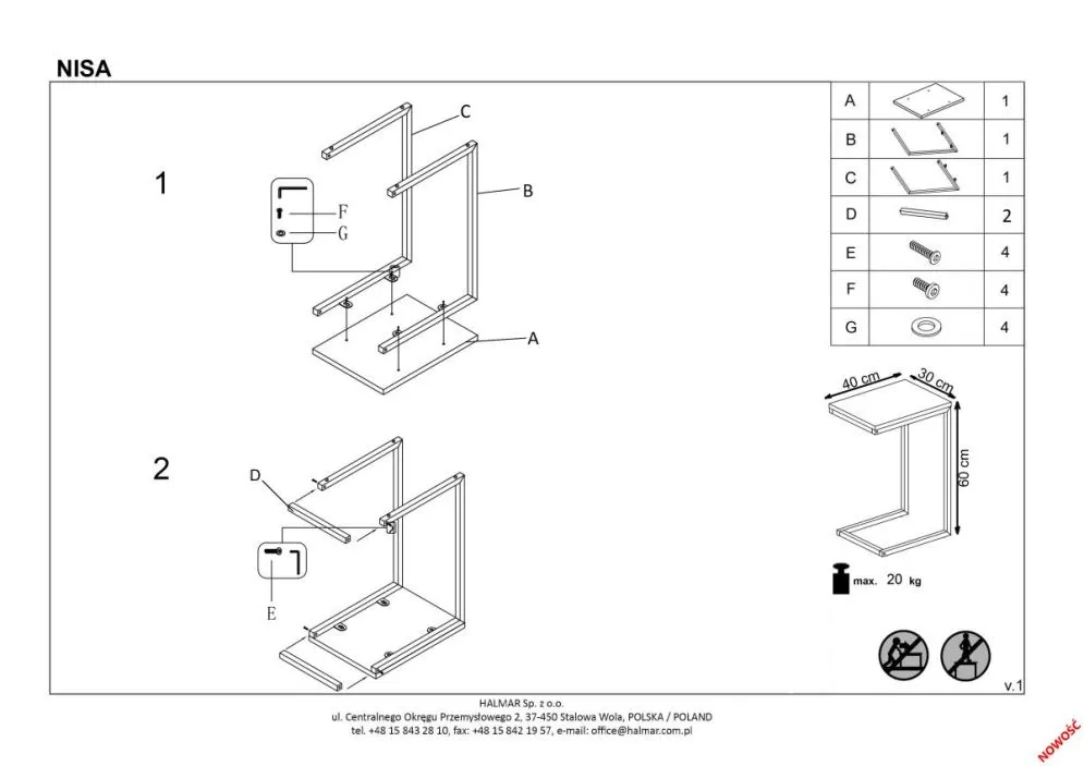 Ława NISA 60x40 dąb złoty na czarnej metalowej podstawie | MIRAT. w stylu LOFT kolekcja