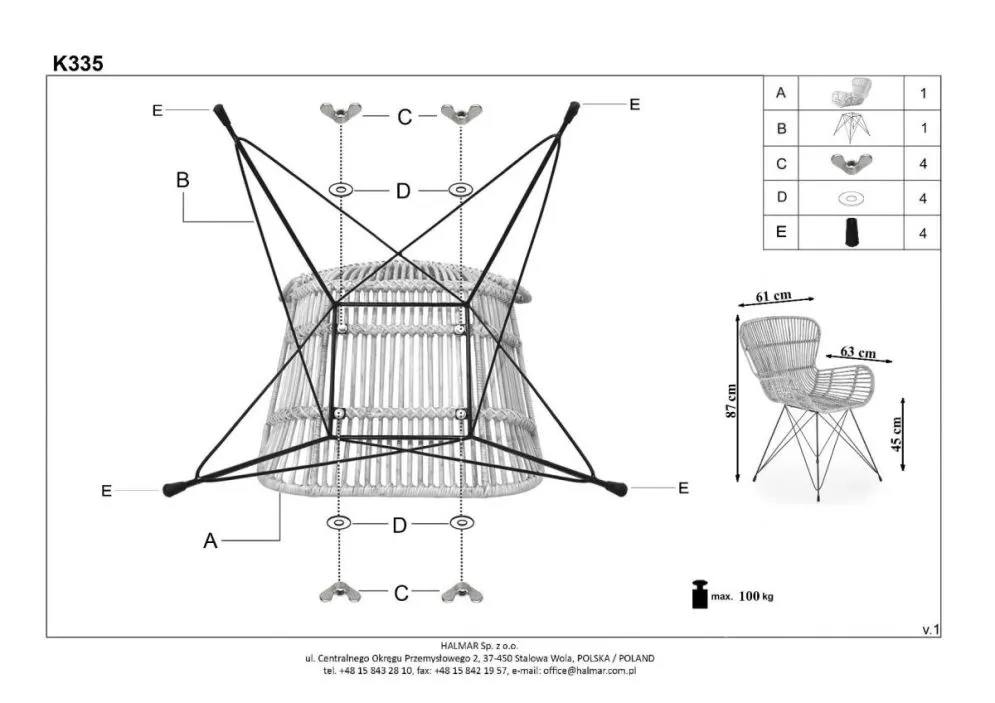 Krzesło K335 rattanowe ogrodowe z metalową podstawą | MIRAT. w stylu LOFT, VINTAGE kolekcja
