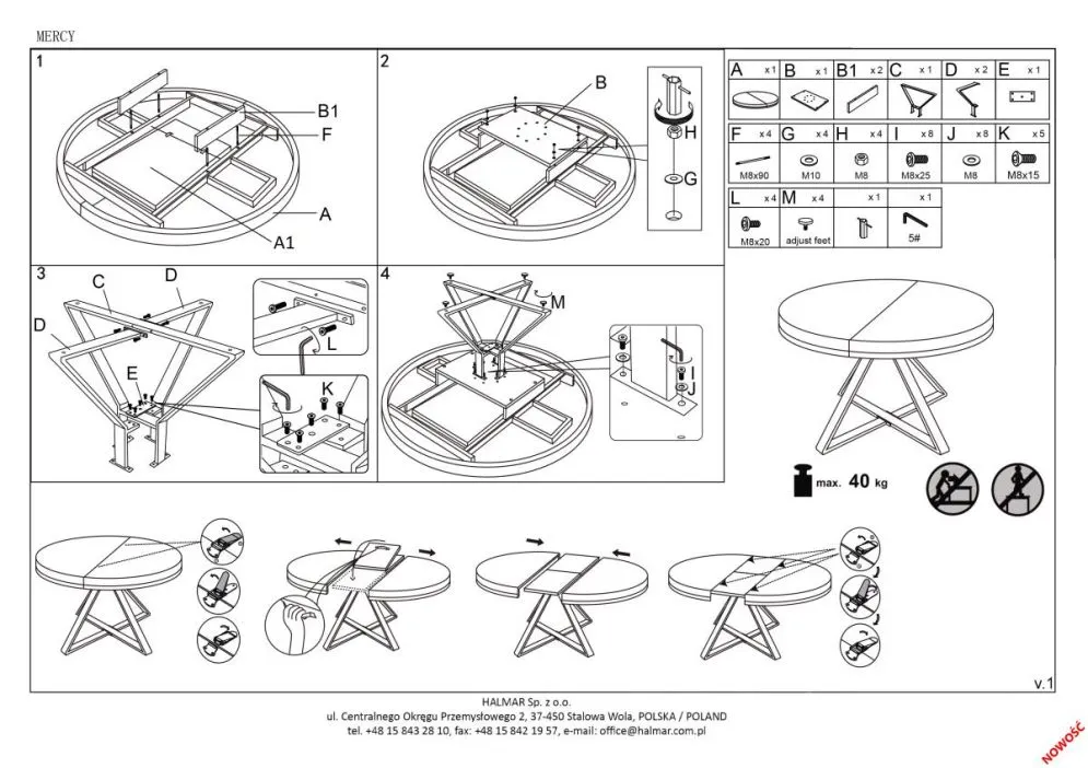Stół rozkładany MERCY 120(160)x120 dąb/czarny okrągły firmy Halmar | MIRAT. styl LOFT