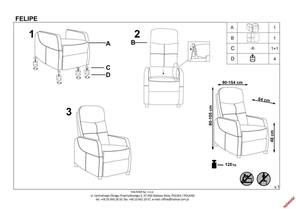 Fotel do salonu FELIPE 2 VELVET szary rozkładany | MIRAT. styl LOFT