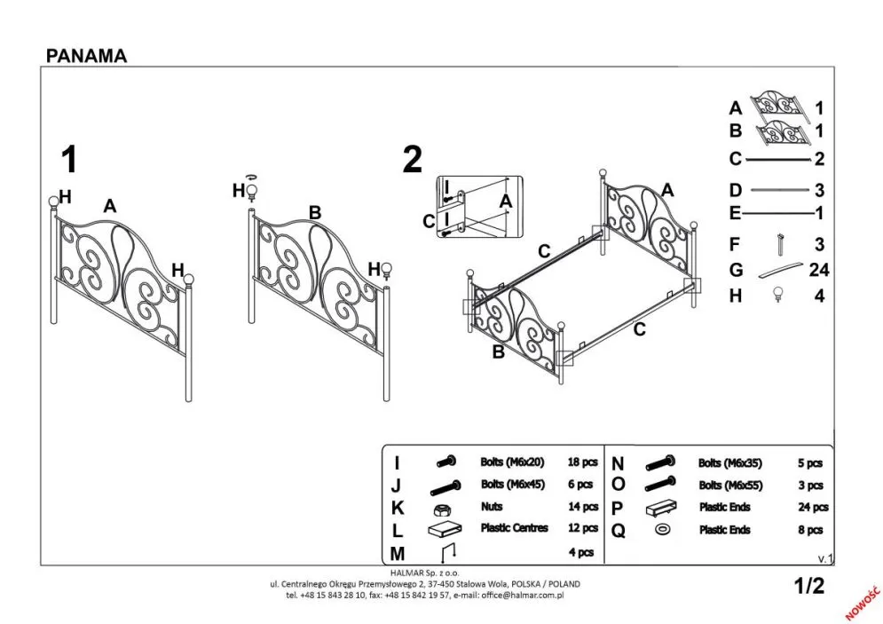 Łóżko metalowe PANAMA 120x200 czarne ze zdobionym zagłowiem | MIRAT. styl LOFT