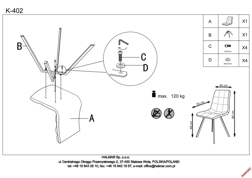 Krzesło K402 beżowe tapicerowane z przeszyciami do salonu | MIRAT.