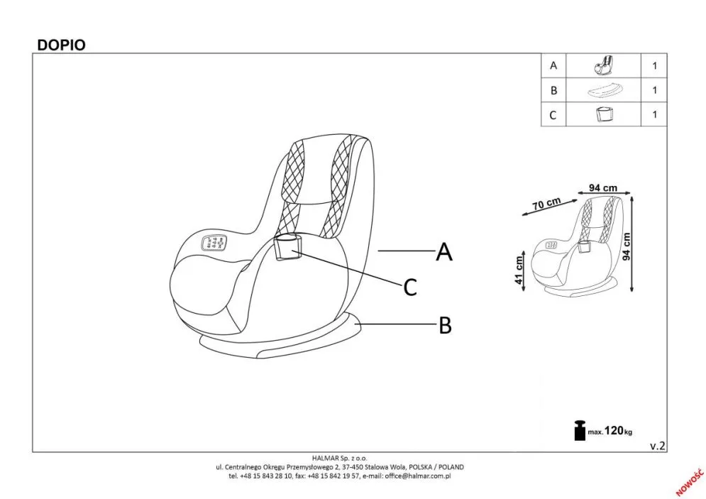 Fotel DOPIO ciemno szary/szary tapicerowany z funkcją masażu | MIRAT.
