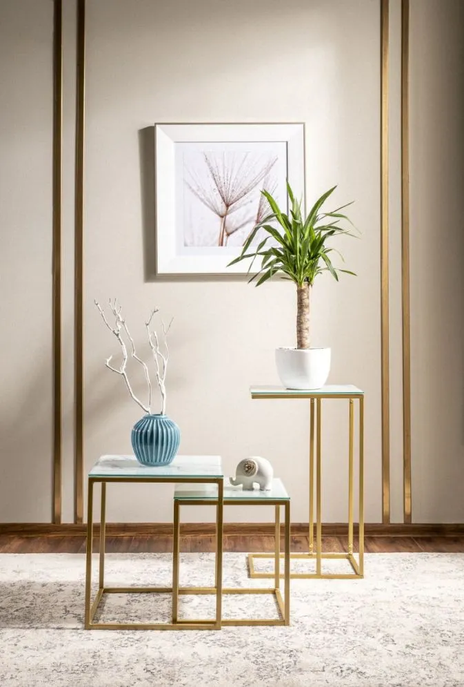 Stolik kawowy SYMPHONY G 40x30 biały marmur/złoty elegancki do salonu I sklep meblowy MIRAT.