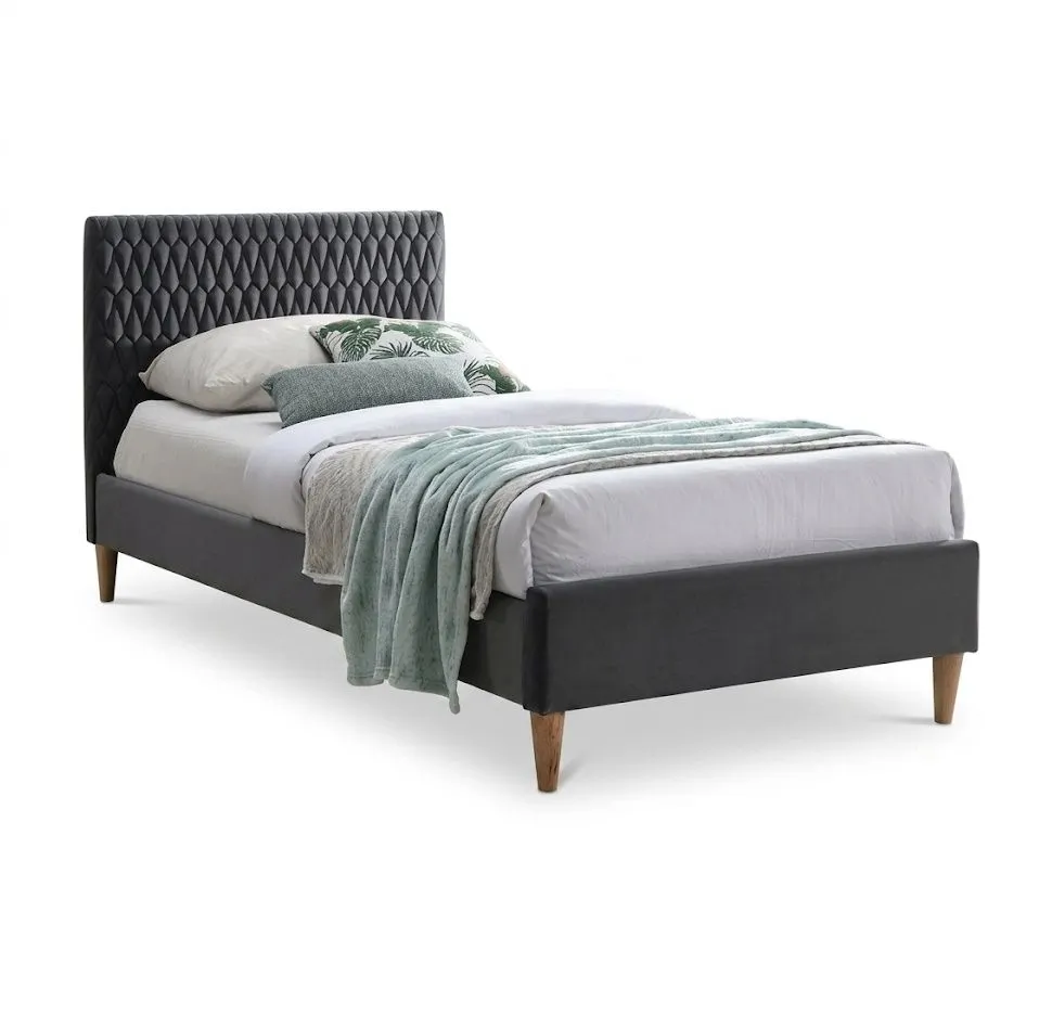 Łóżko tapicerowane AZURRO VELVET 90x200 szare jednosobowe 90x200 | MIRAT. styl GLAMOUR kolekcja AZURRO
