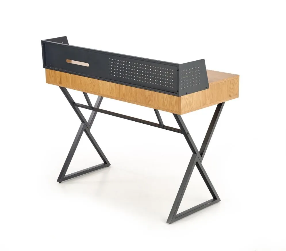 Biurko B43 dąb złoty/czarne z przesuwnymi frontami | MIRAT. styl LOFT