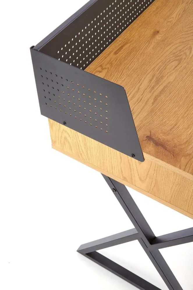 Biurko B43 dąb złoty/czarne z przesuwnymi frontami | MIRAT. styl LOFT