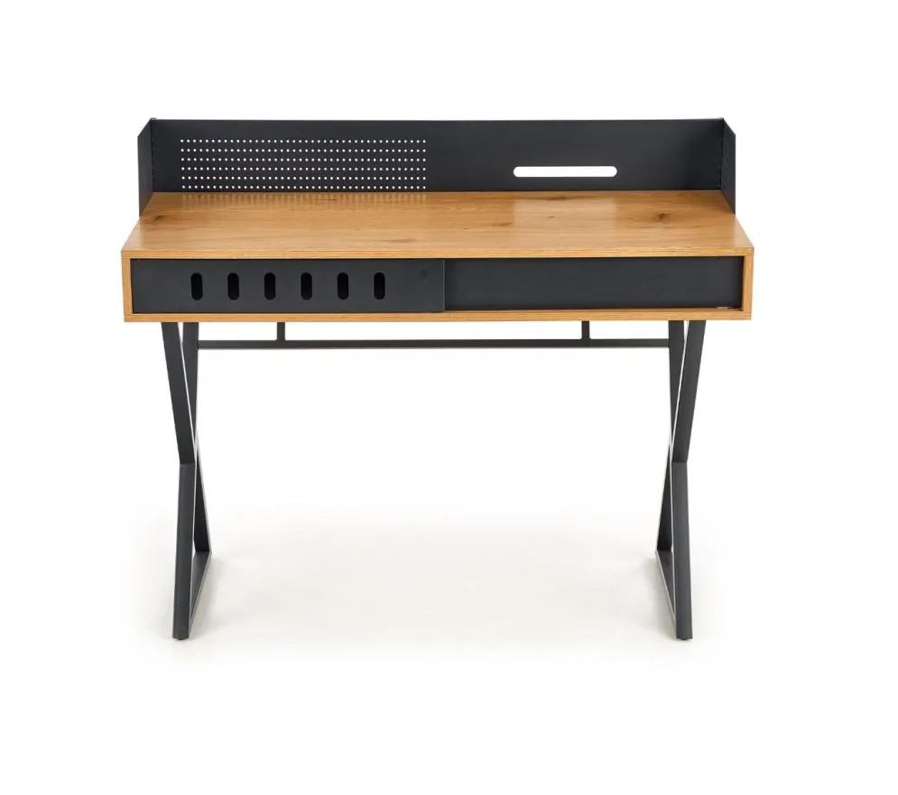 Biurko B43 dąb złoty/czarne z przesuwnymi frontami | MIRAT. styl LOFT