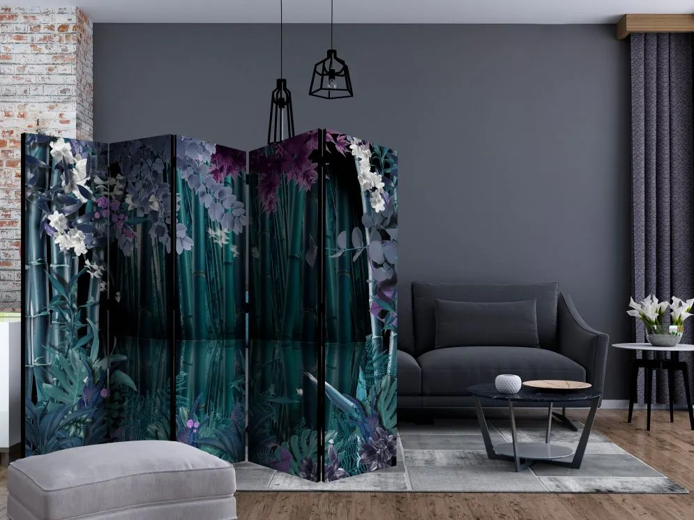 Parawan jednostronny Kwiaty 225x172 cm 5-częściowy niebieski | MIRAT.