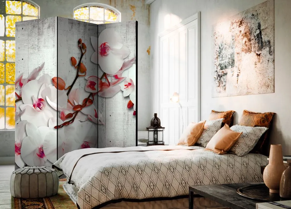 Parawan akustyczny Kwiaty 135x172 cm 3-częściowy szary | MIRAT.