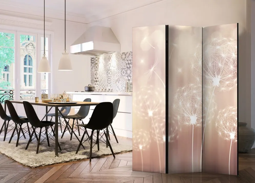 Parawan dwustronny Kwiaty 135x172 cm 3-częściowy szary | MIRAT.