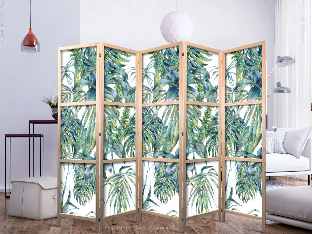 Parawan japoński Liście 225x172 cm 3-częściowy szary | MIRAT.